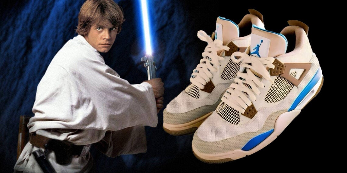 luke skywalker blue lightsaber sneakers air jordan 4