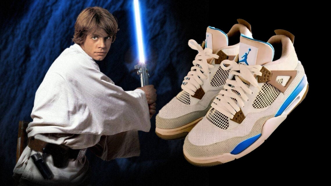 luke skywalker blue lightsaber sneakers air jordan 4